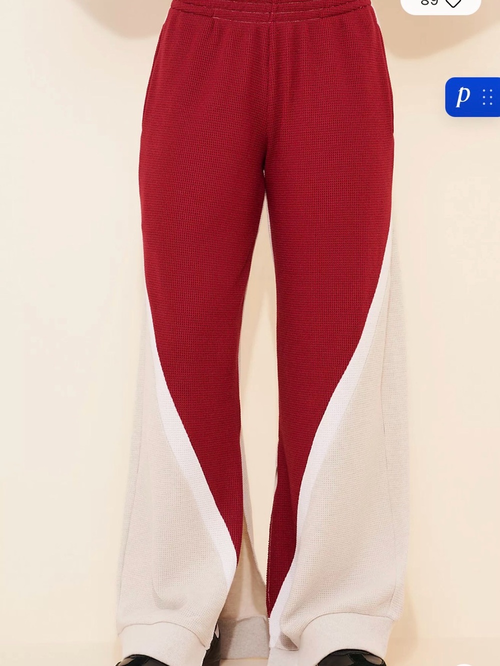 Boys Lie Wide Leg Colorblock Knit Pants in Burgundy and Cream - Picture 3 of 6